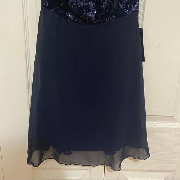 Lulus NWT Time of Love Navy Blue Sequin Halter Skater Velvet Burnout Mini Dress - Picture 7 of 12